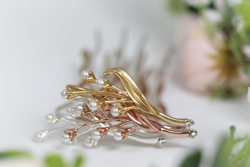 Pearls Lily of the Valley Bouquet Floral Hair Prong