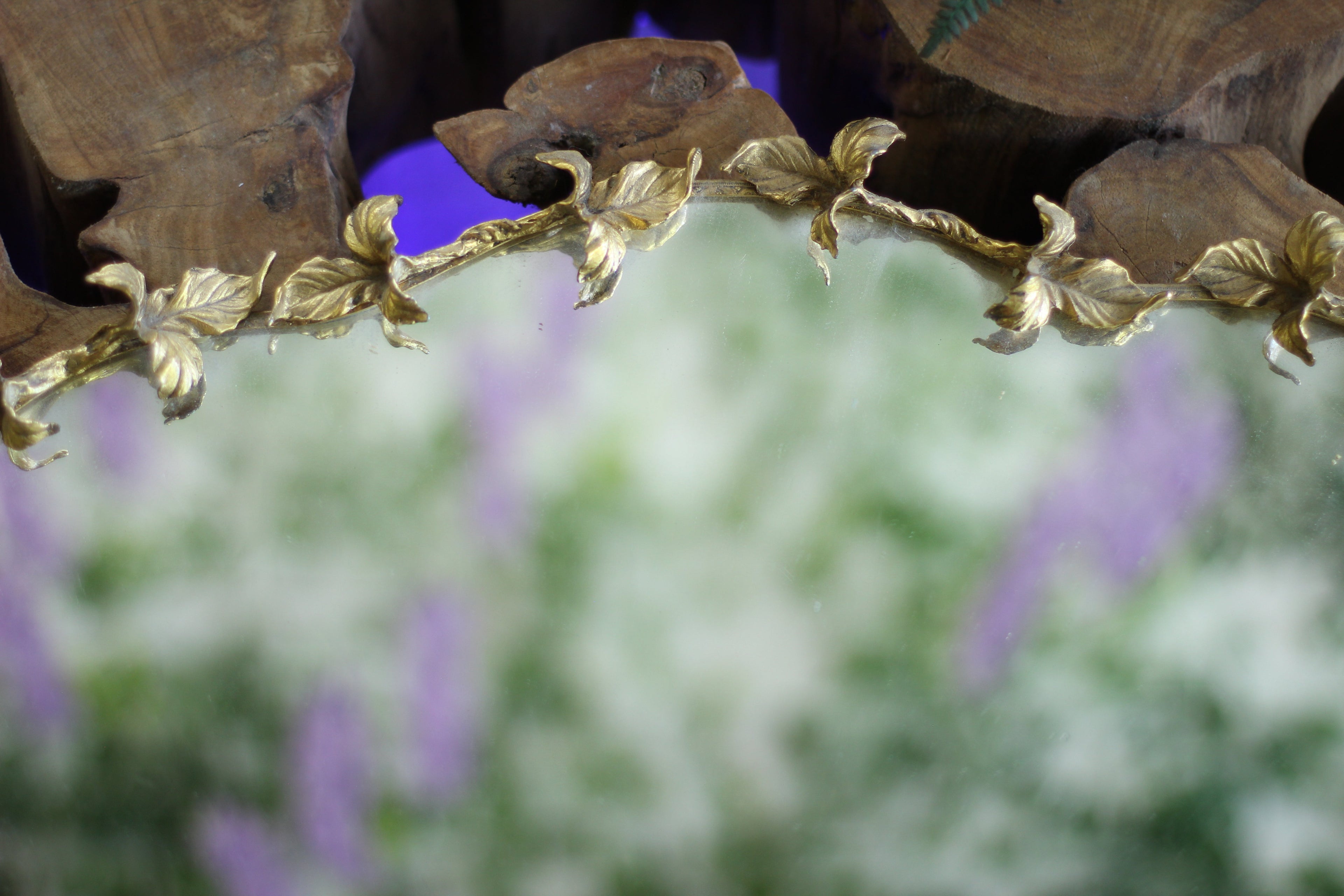 Antique Large Impressive Leaves Mirror Tray