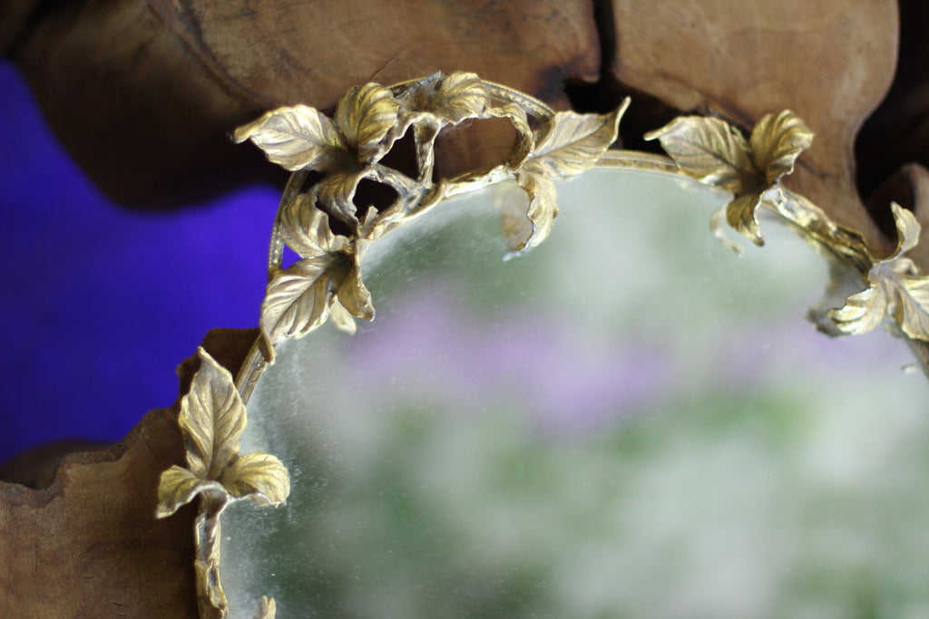 Antique Large Impressive Leaves Mirror Tray