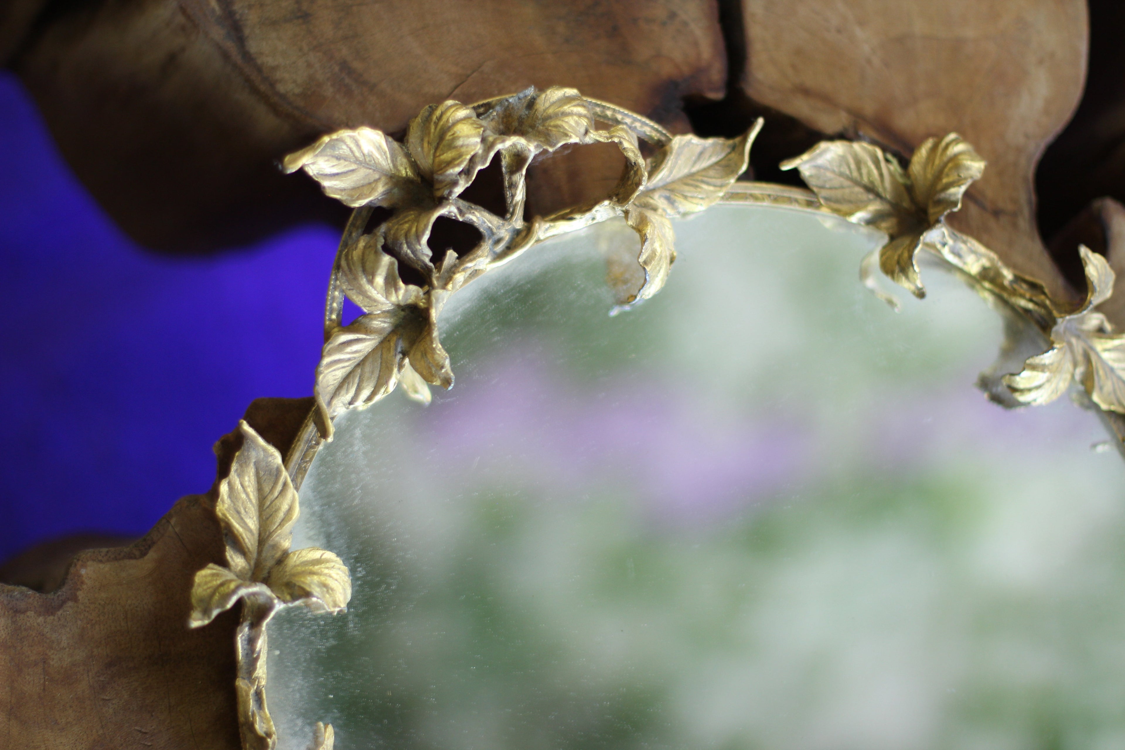 Antique Large Impressive Leaves Mirror Tray