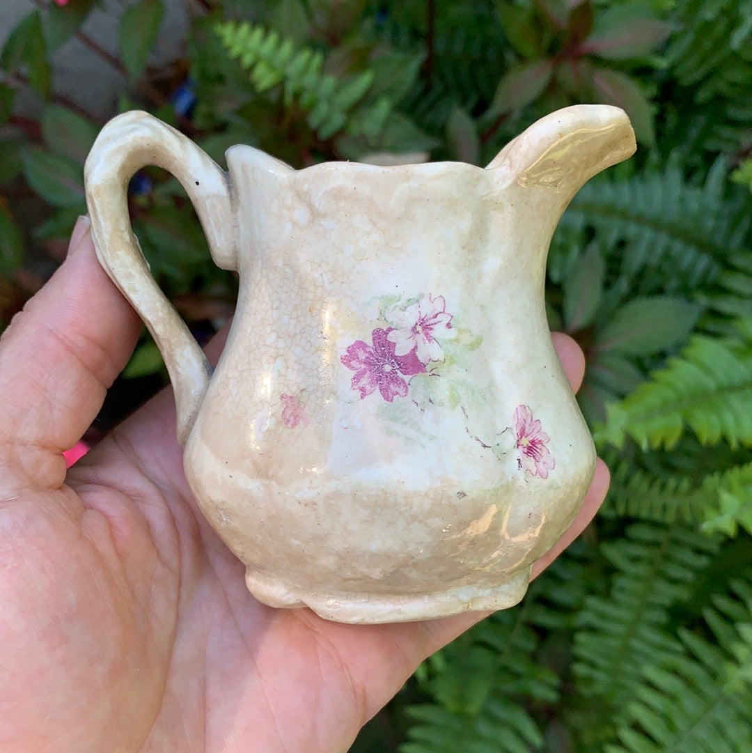 Antique Small Floral Rustic Porcelain Vase