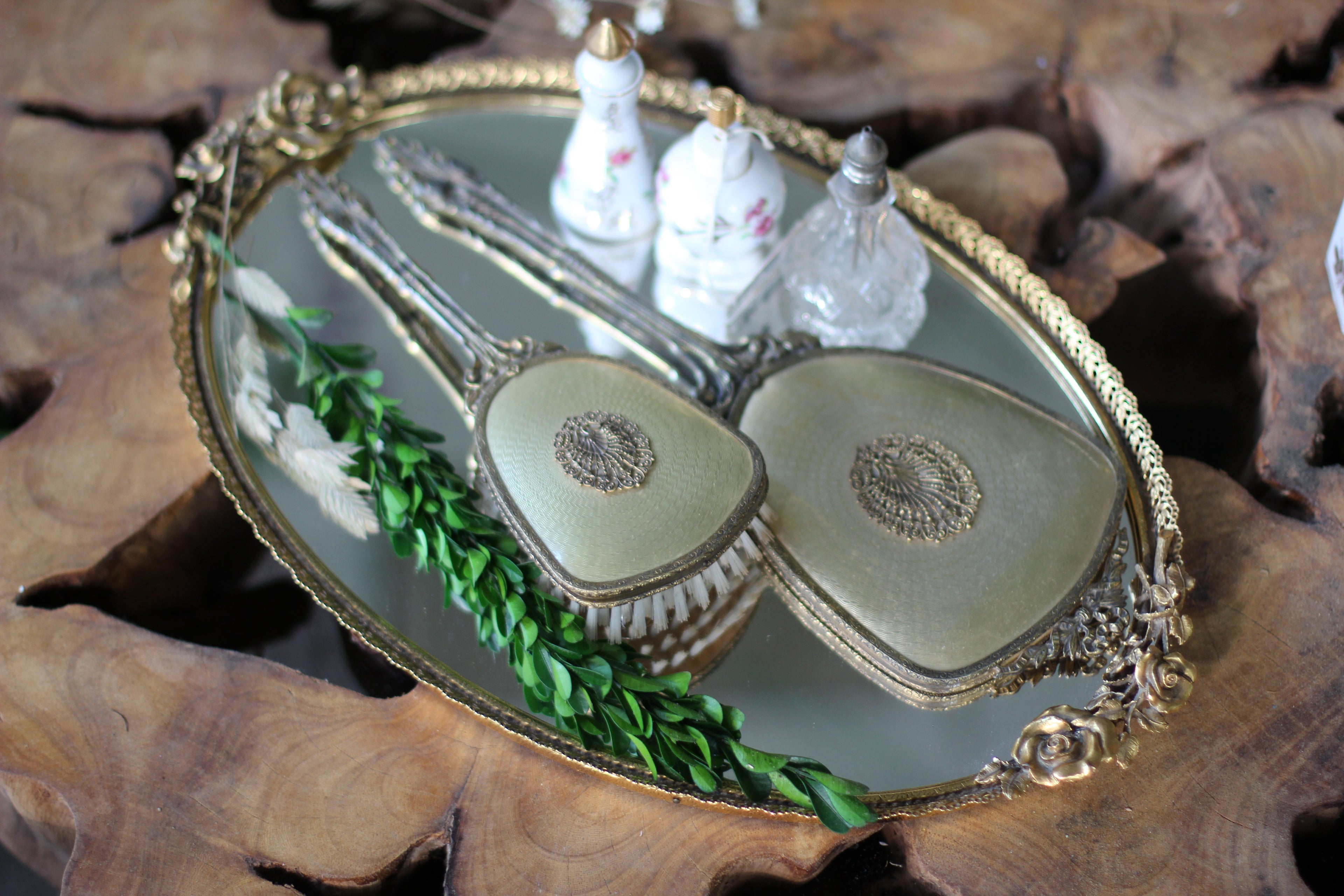 Antique Roses Mirror Tray