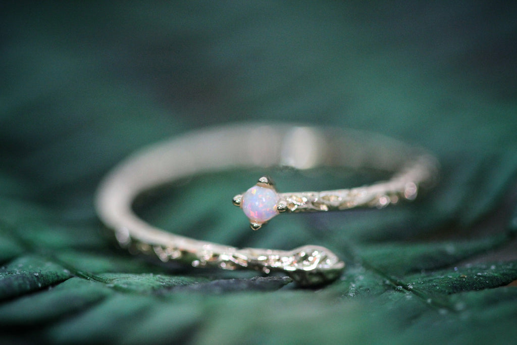 Tiny Leaf & Opal Ring