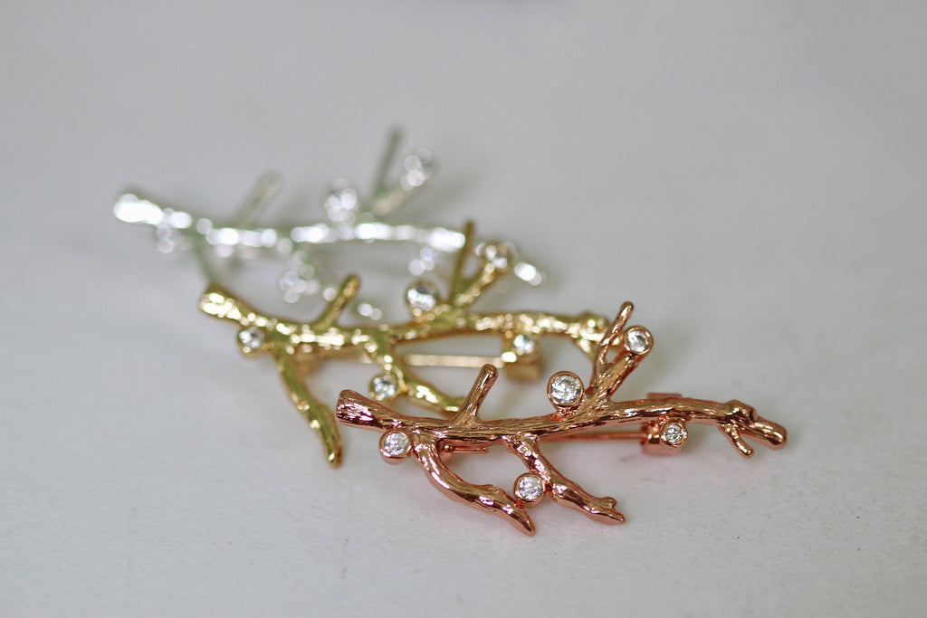 Crystals Coral Brooch