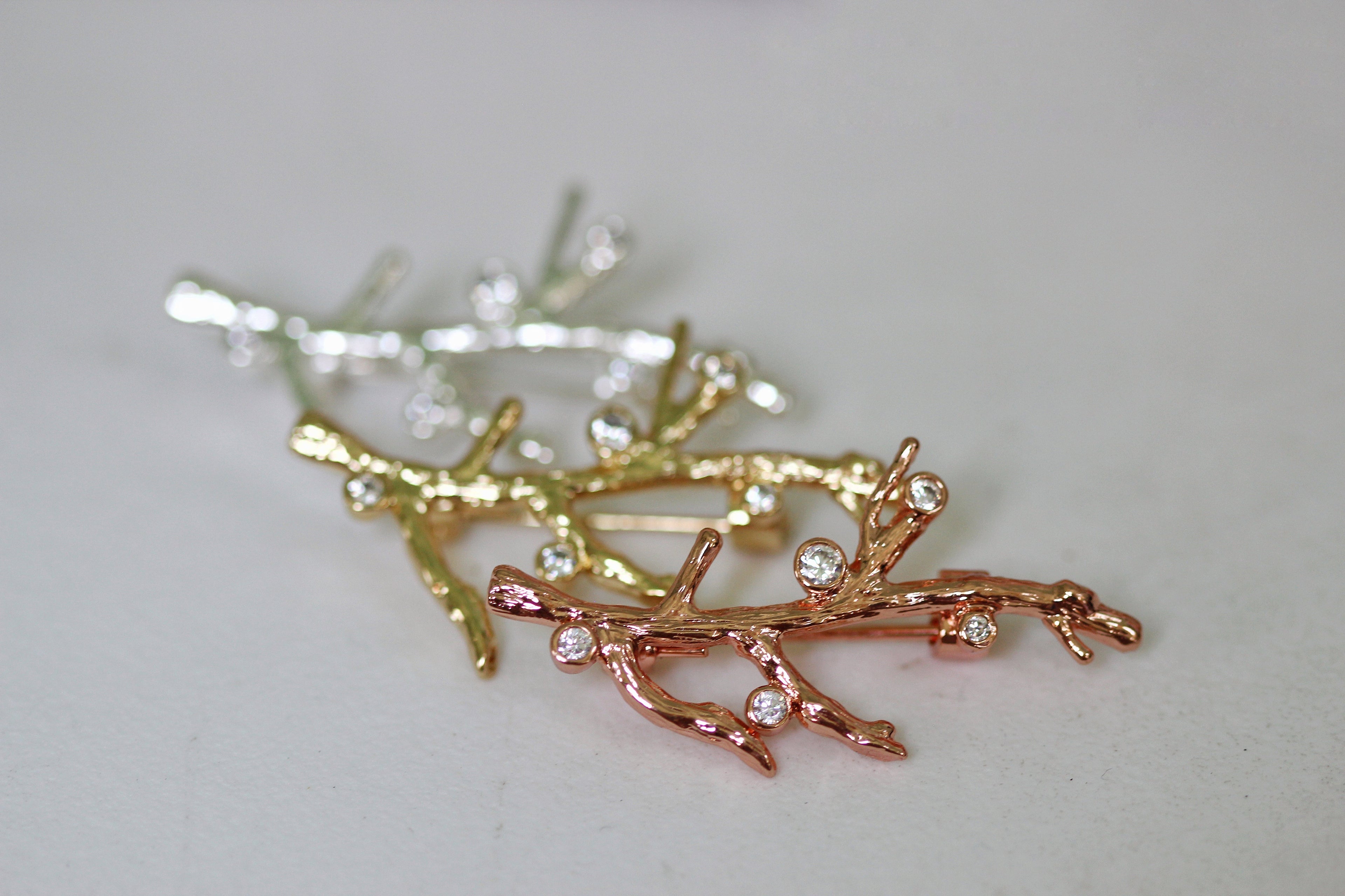 Crystals Coral Brooch